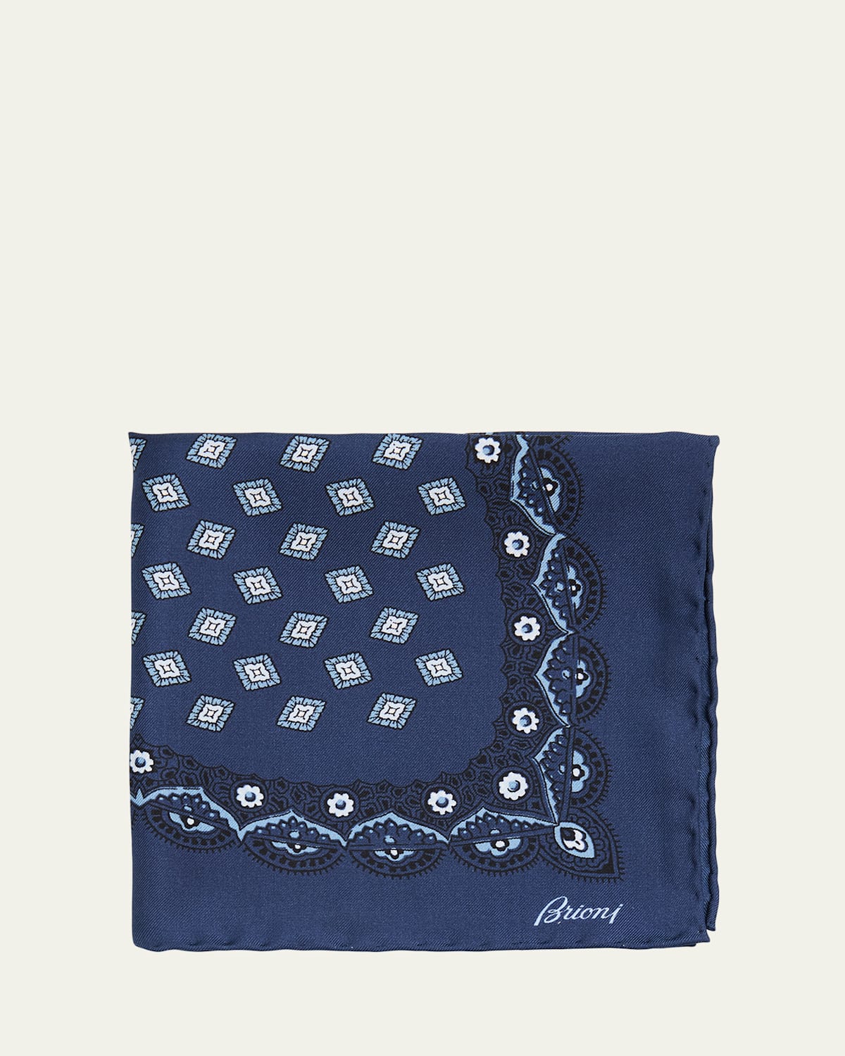 Brioni Men 's Medallion-Print Silk Pocket Square