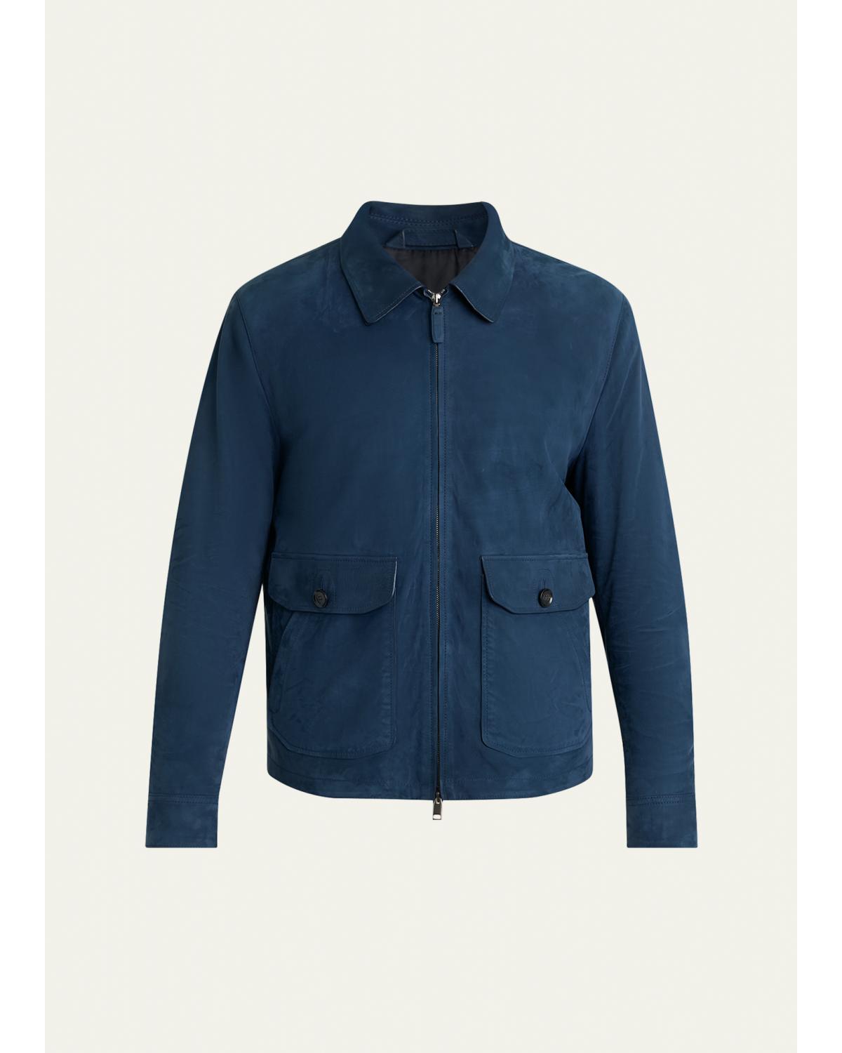Men'S Nubuck Leather Zip-Front Blouson Jacket