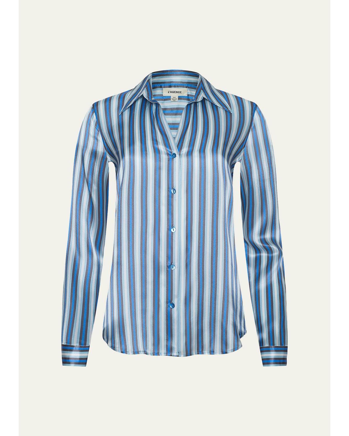 Tyler Striped Silk Button-Front Blouse
