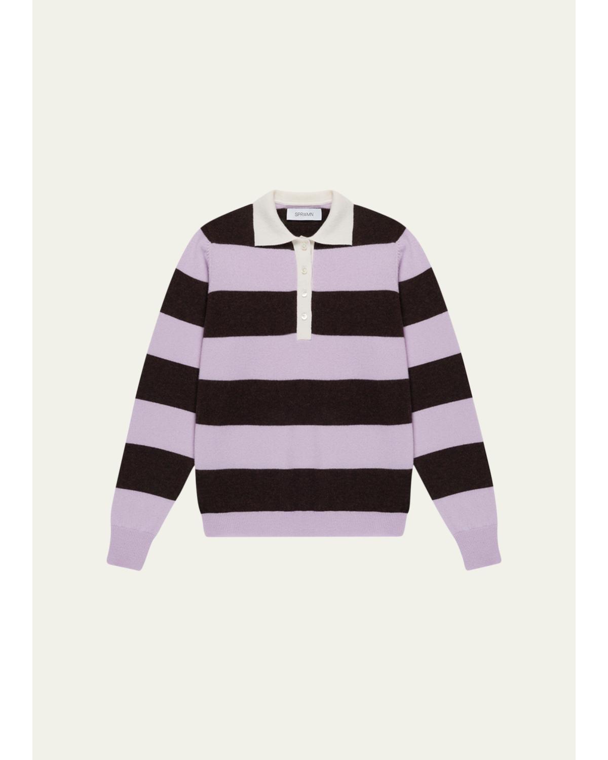 Striped Cashmere Polo Sweater