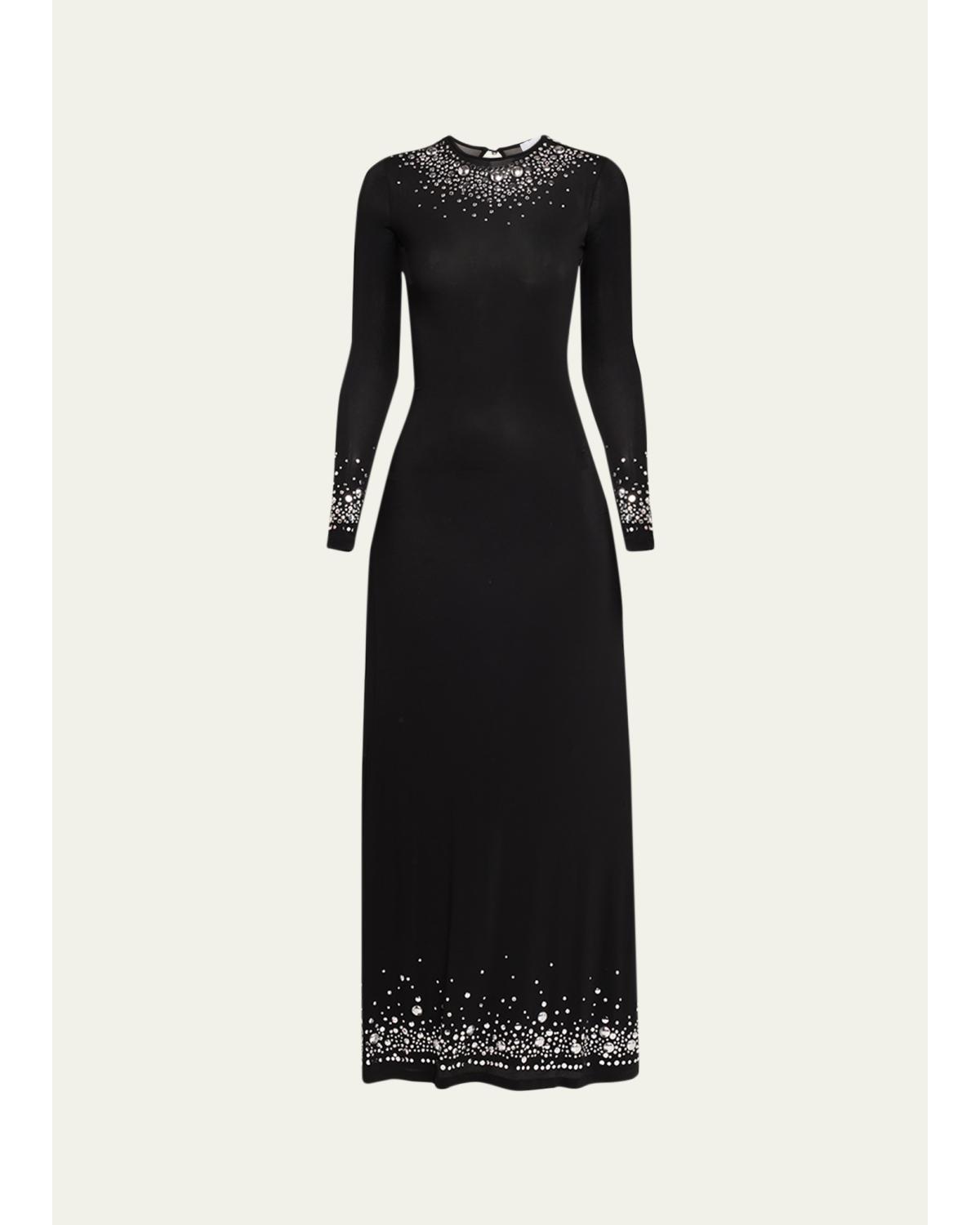 Degrade Hotfix Jersey Long-Sleeve Maxi Dress