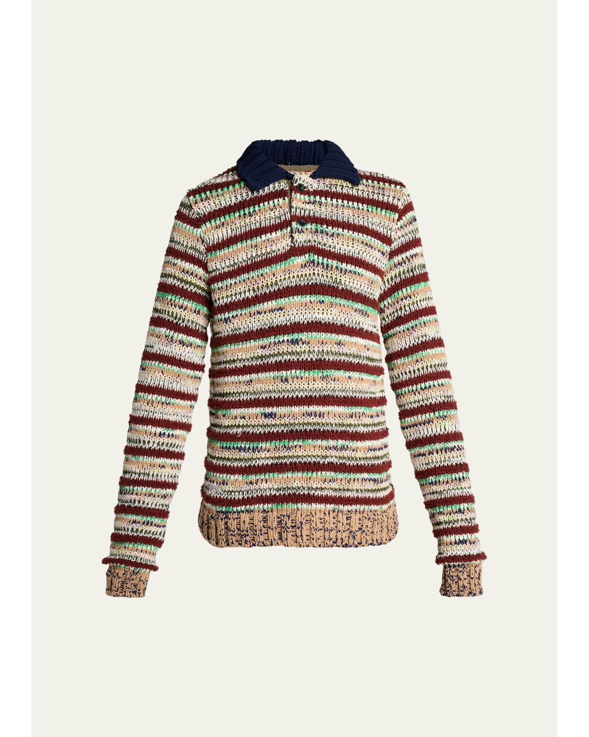 Men's Striped Knit Polo Sweater