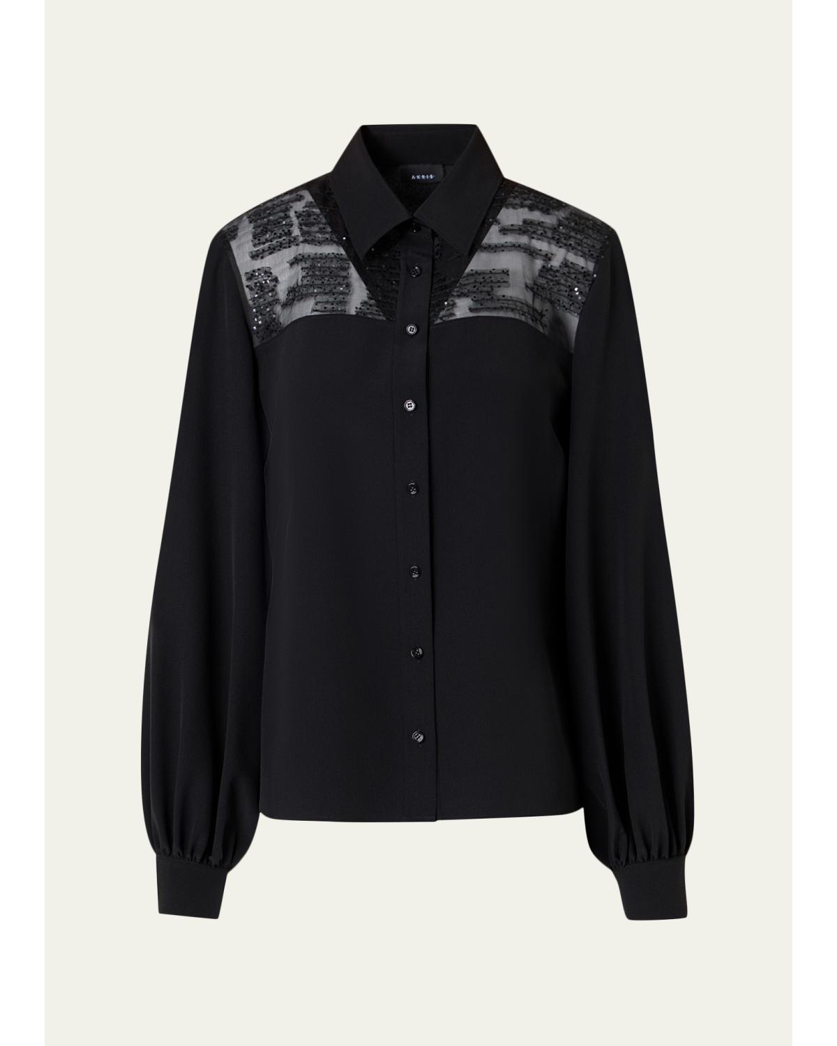 Sequin Embellished Silk Crepe Blouse