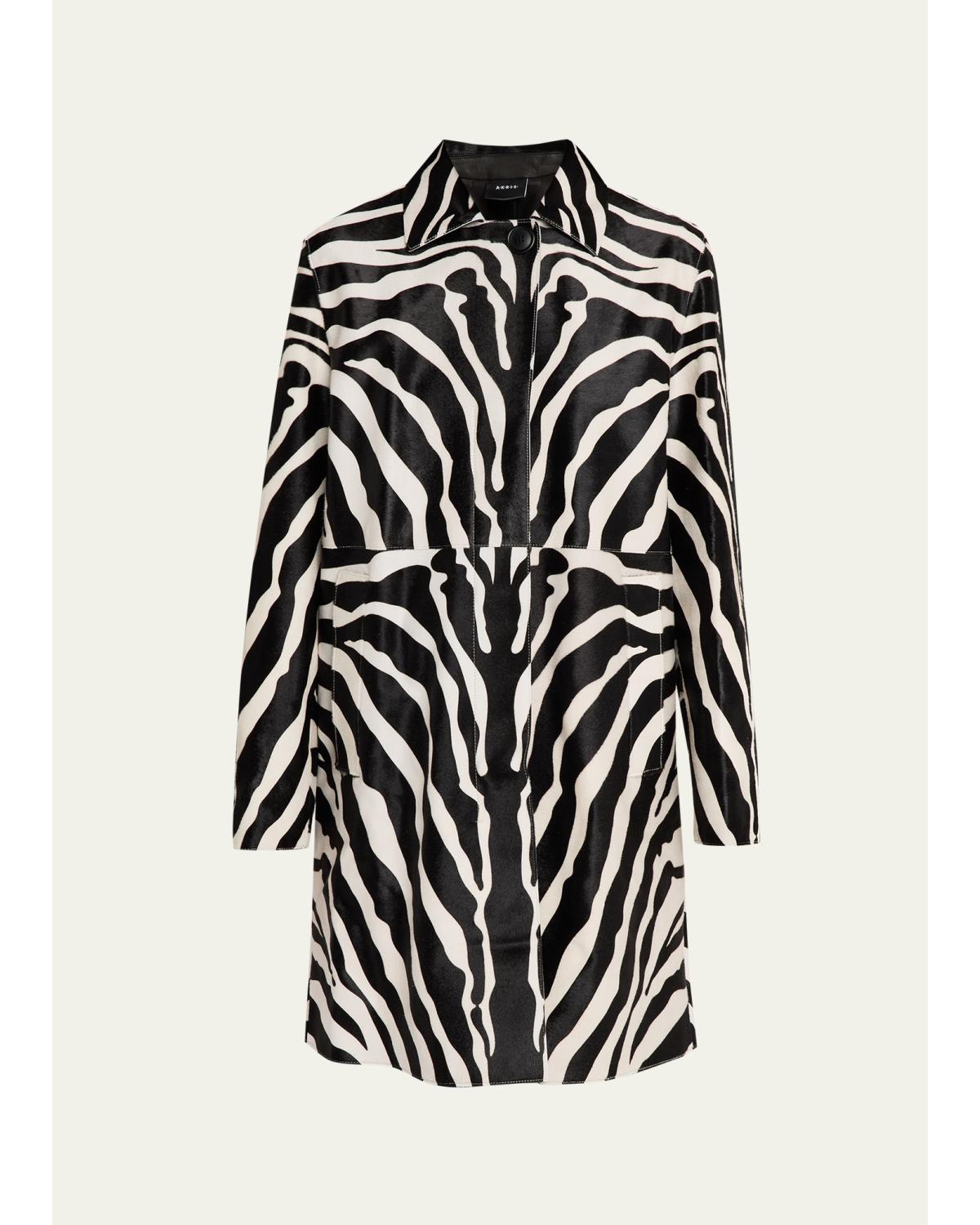 Laron Zebra Print Pony Hair Single-Breasted Coat