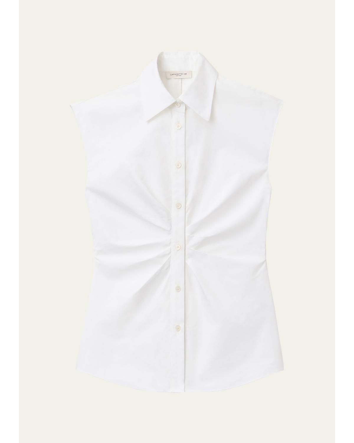 Pleated-Front Organic Cotton Poplin Shirt