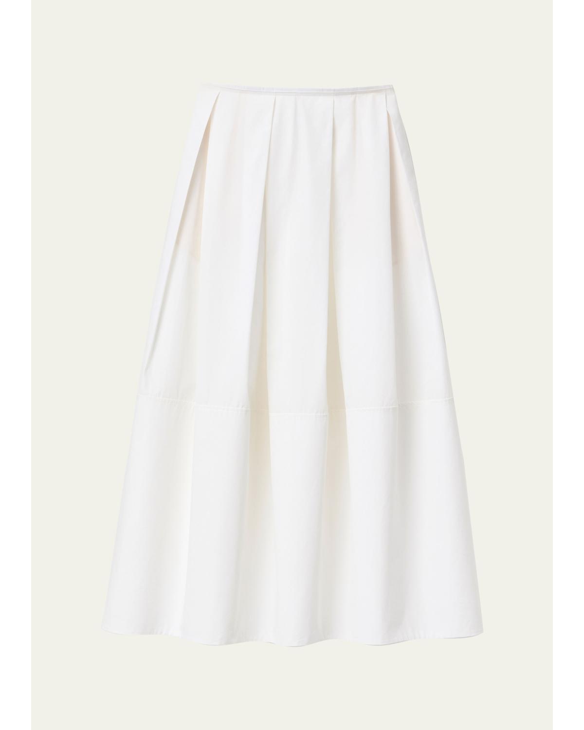 Pleated Organic Cotton Poplin Midi Skirt