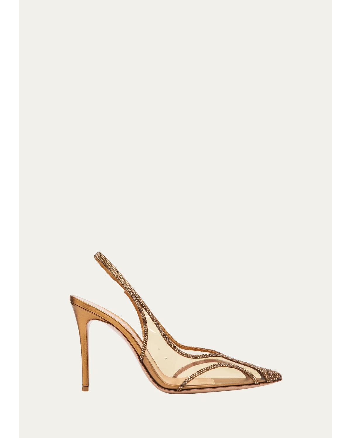 Gianvito Rossi 95mm Burma Embellished Metallic Slingback Pumps In Bronze