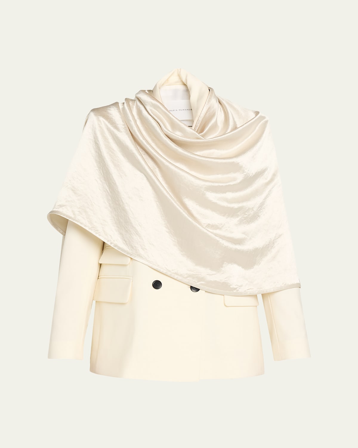 Maria Mcmanus Draped Satin Cloak Double-breasted Blazer In White