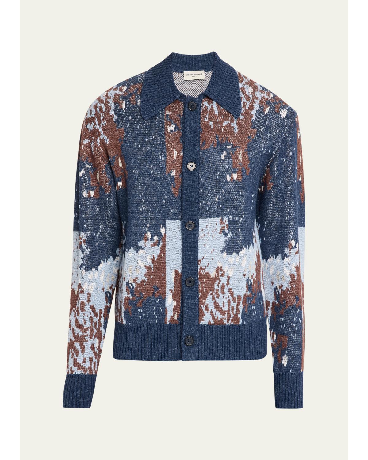 Men'S Multicolor Linen Blend Abstract Cardigan