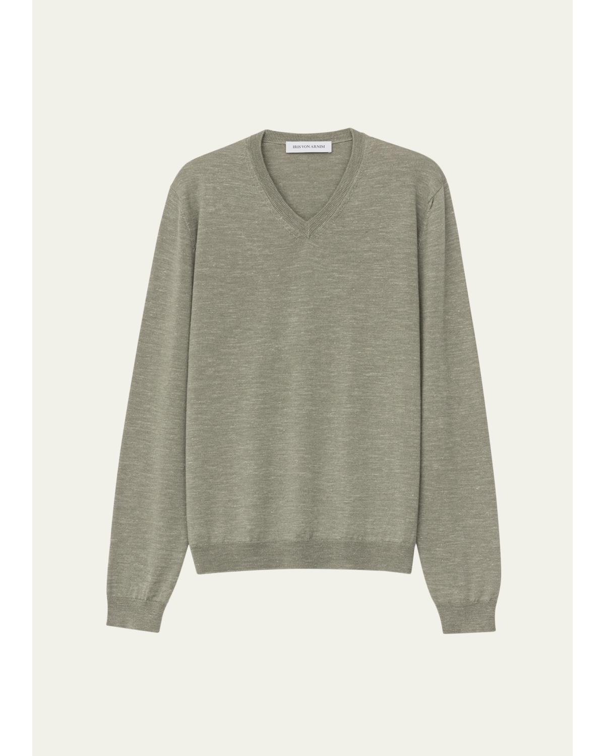 Men's Wool, Silk and Linen Knit V-Neck Sweater