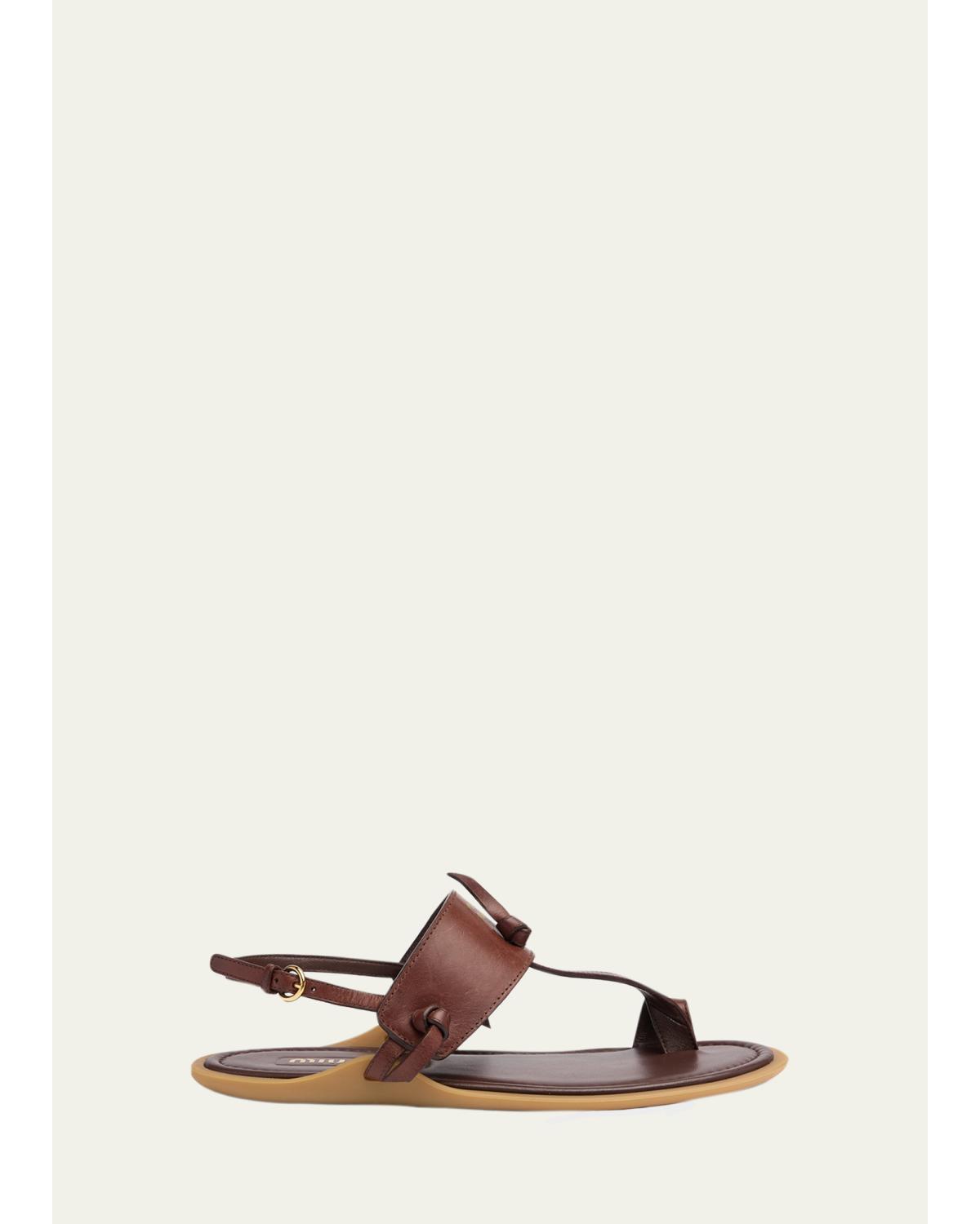 Infradito Knotted Leather Toe-Ring Sandals