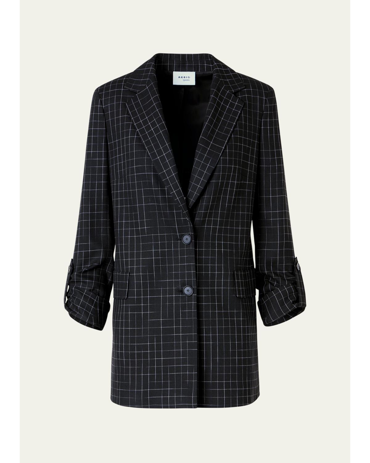 Windowpane Check Single-Breasted Jacket