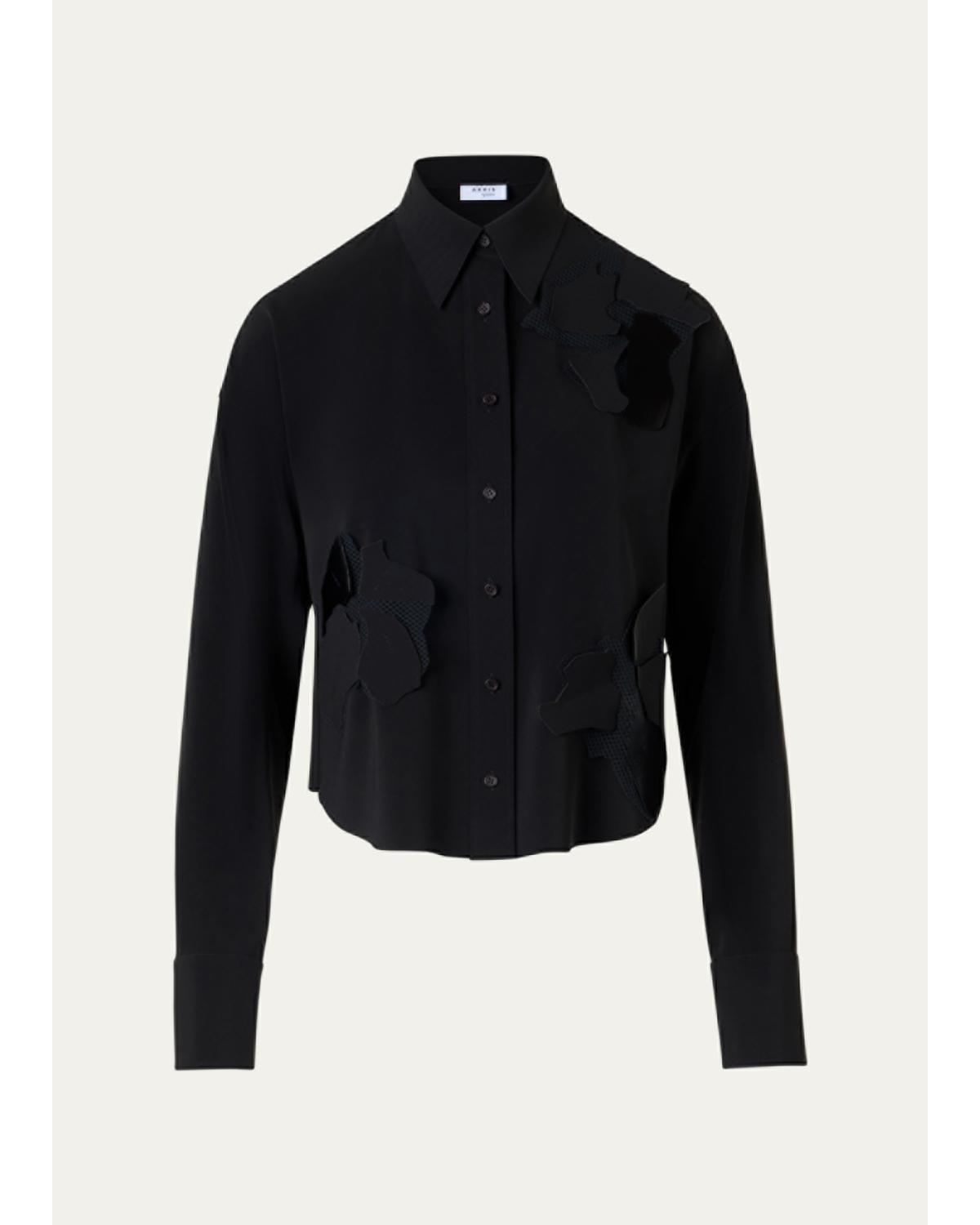 Flower Applique Button-Down Shirt
