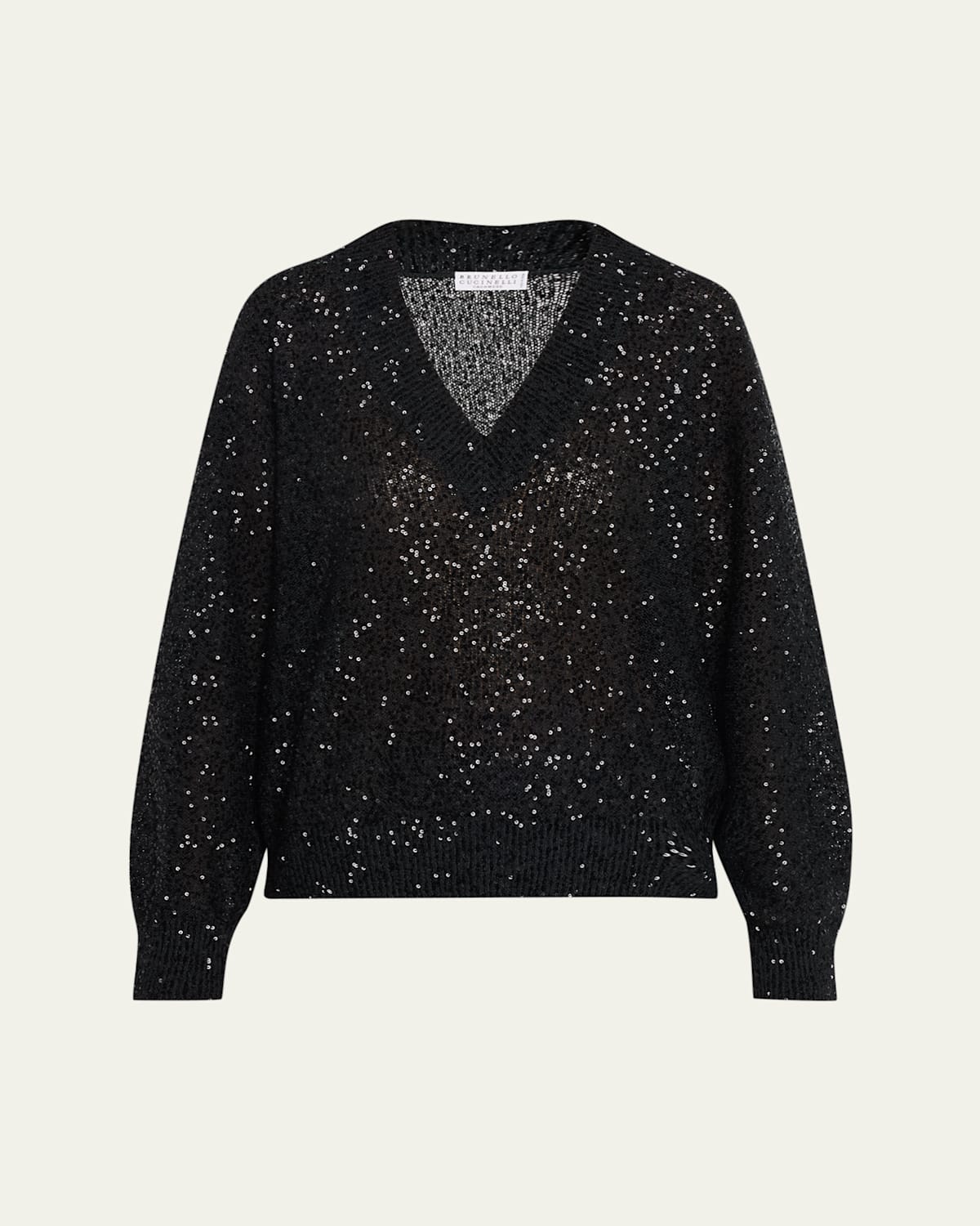 Brunello Cucinelli Shimmering Linen-cashmere V-neck Sweater In Black