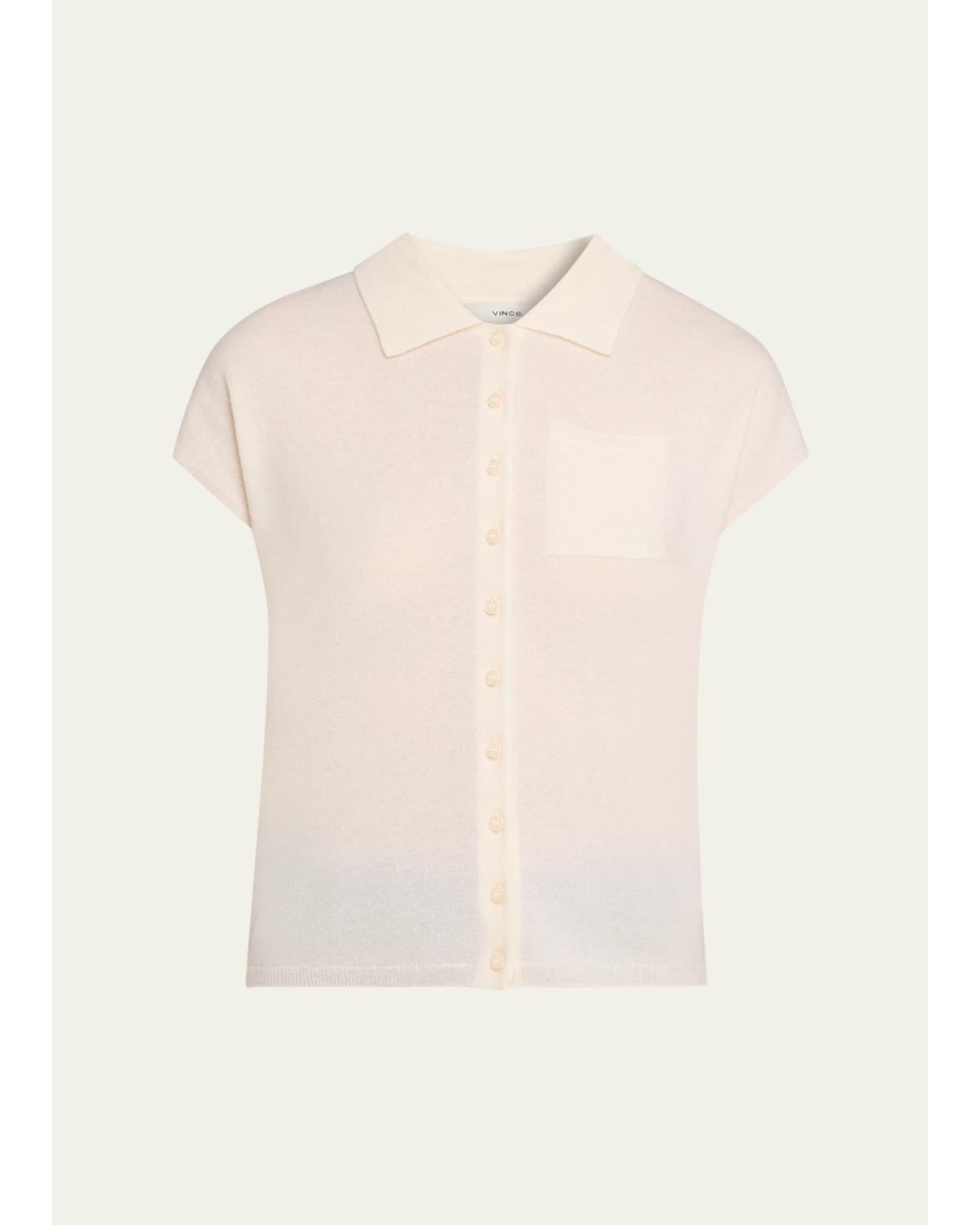 Short-Sleeve Cashmere-Blend Polo Sweater