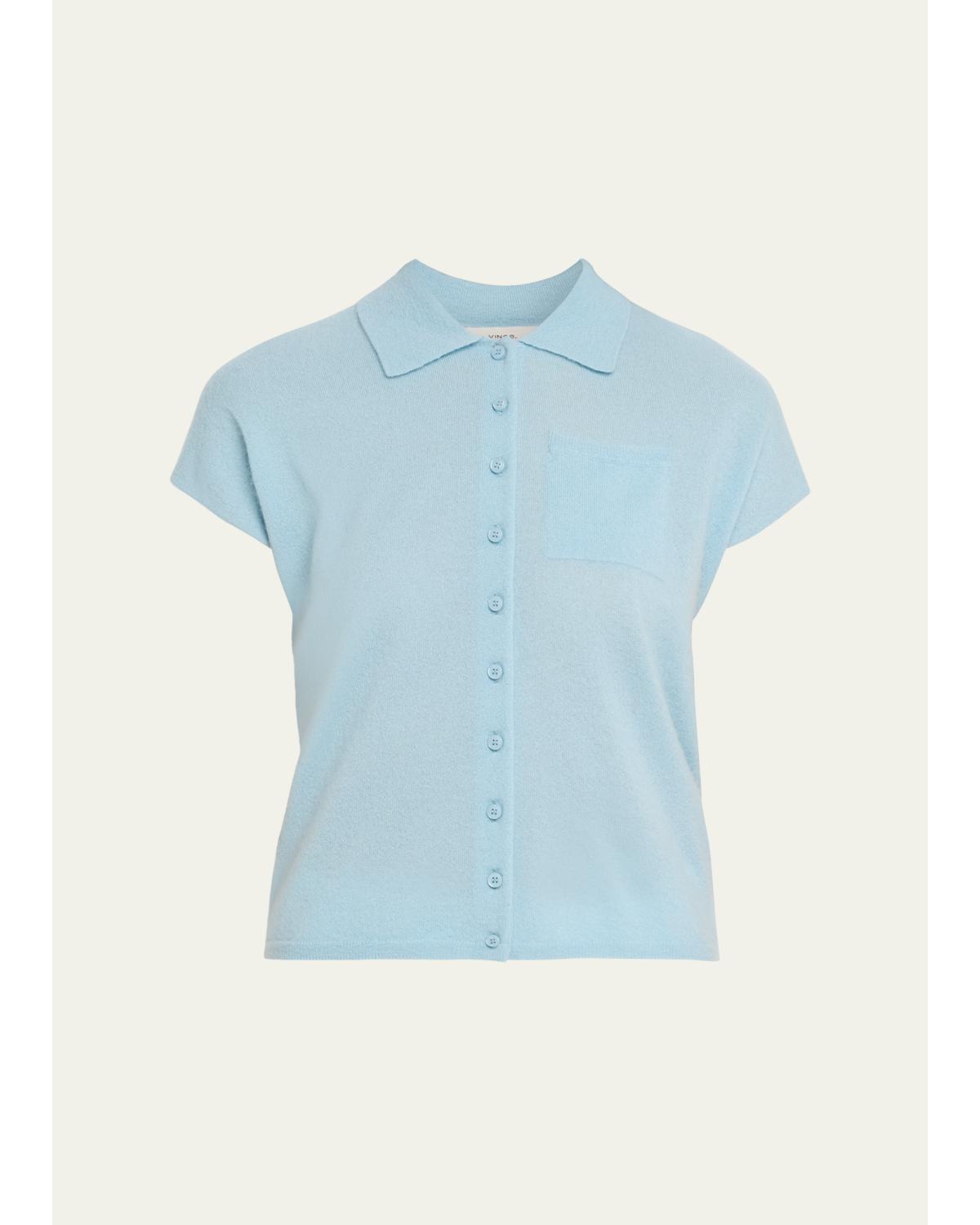 Short-Sleeve Cashmere-Blend Polo Sweater