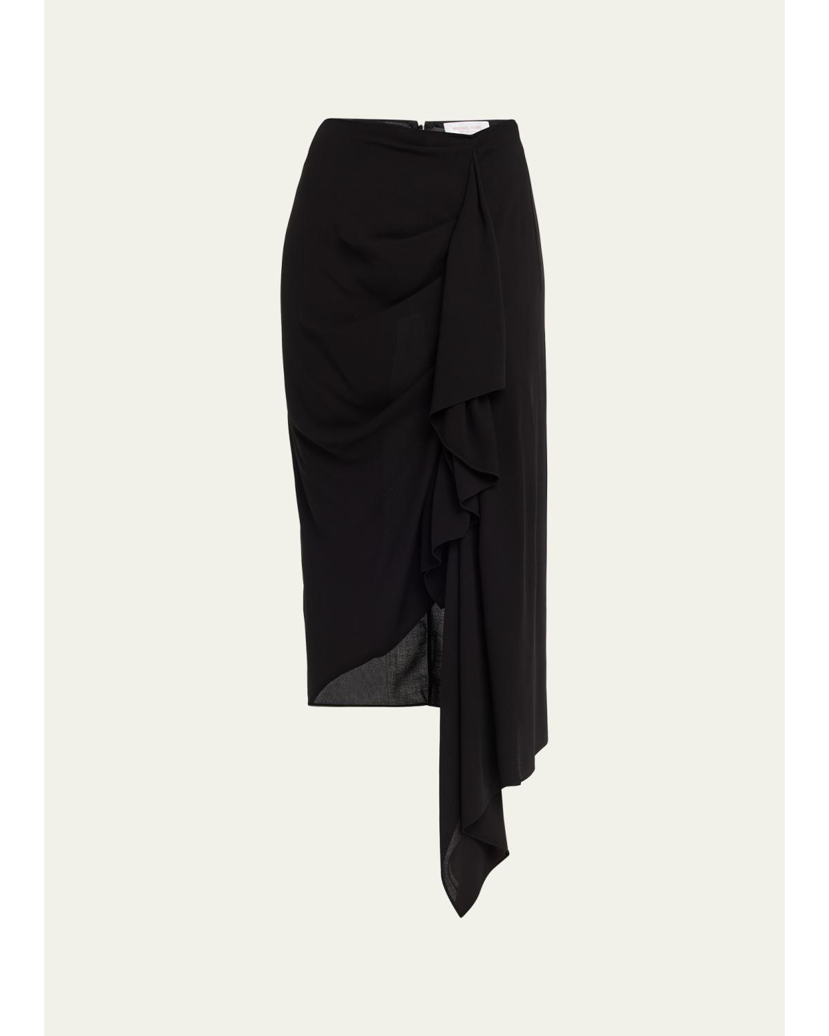 Draped Fluid Wool Midi Pencil Skirt
