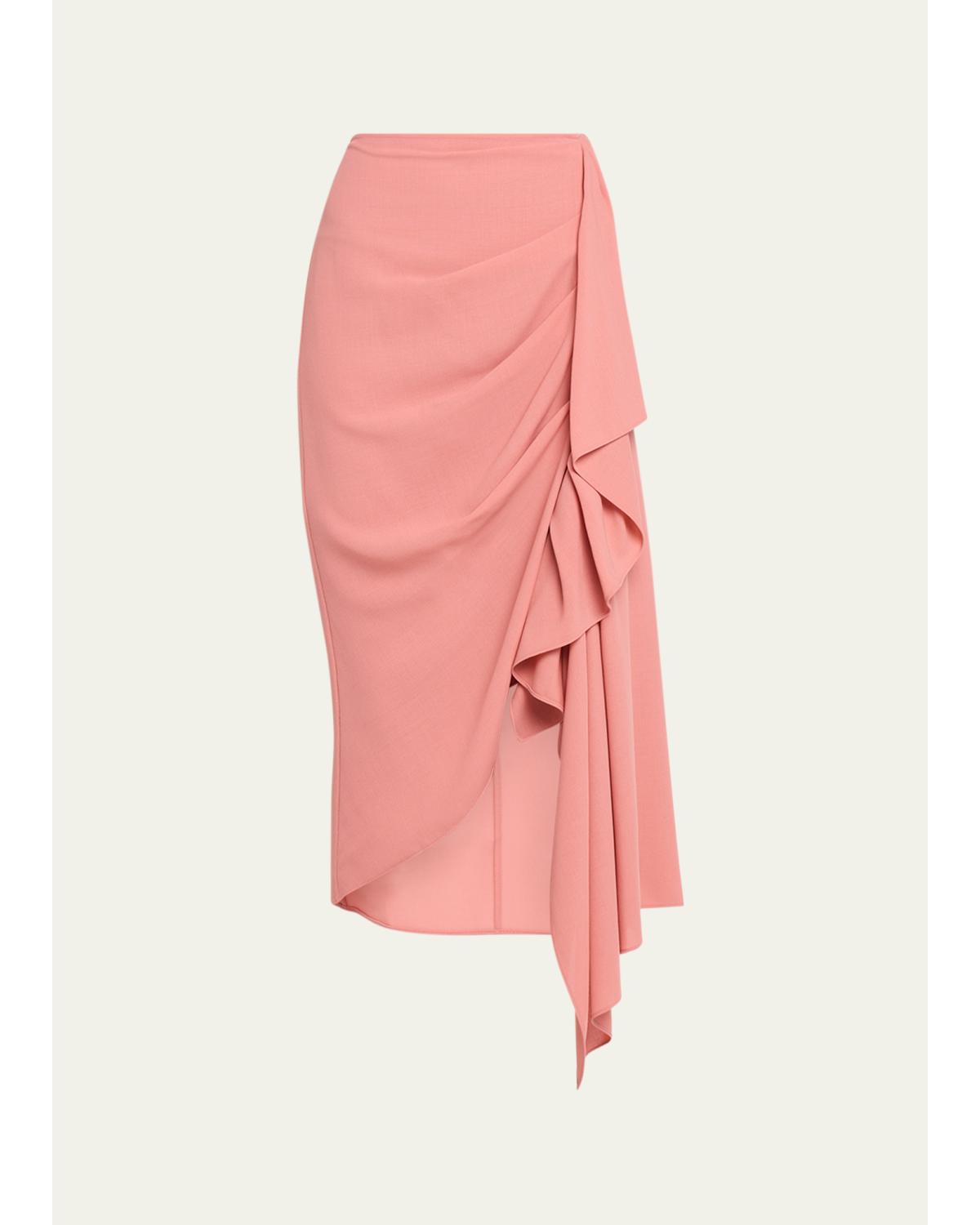 Draped Fluid Wool Midi Pencil Skirt