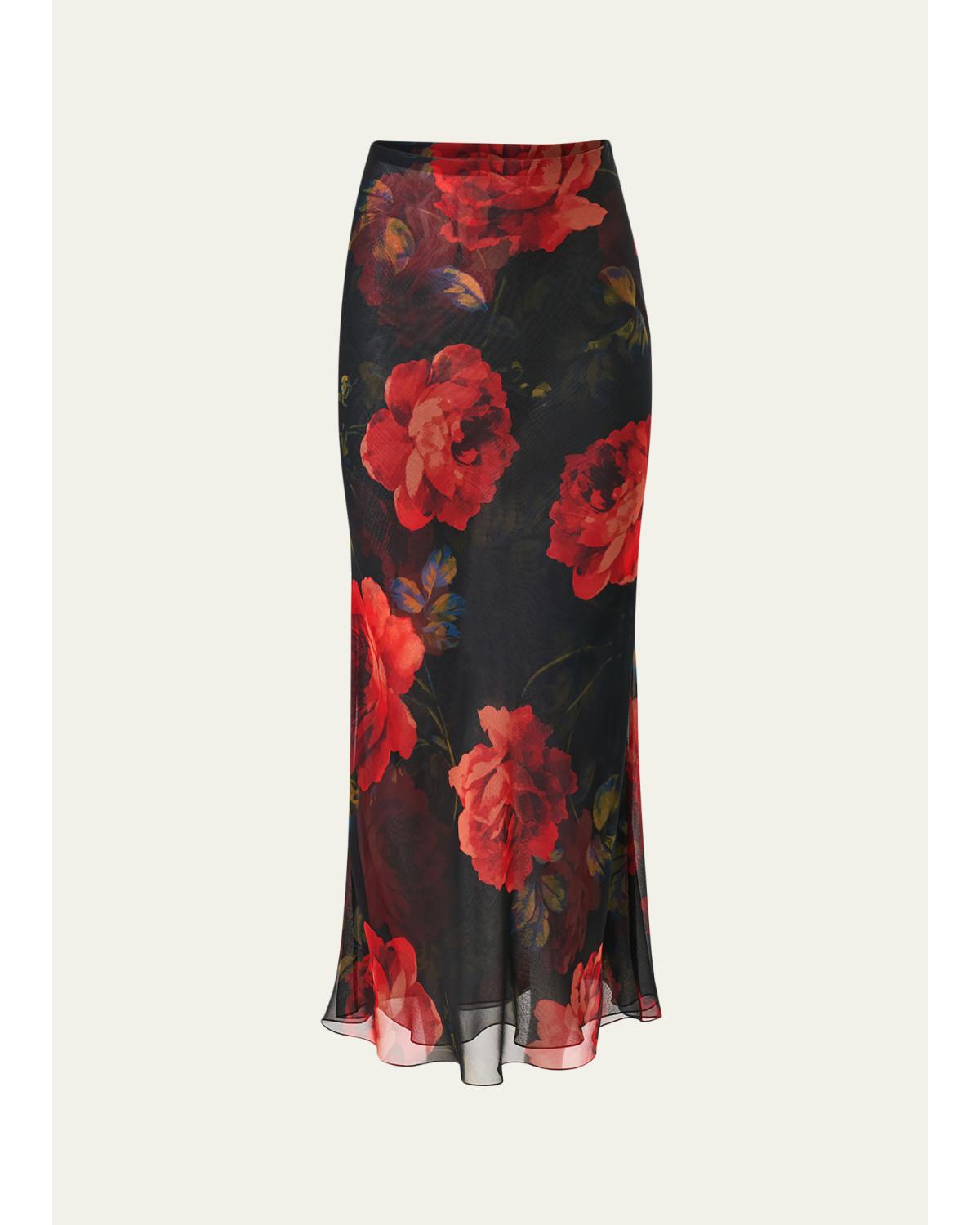 Floral Chiffon Midi Slip Skirt