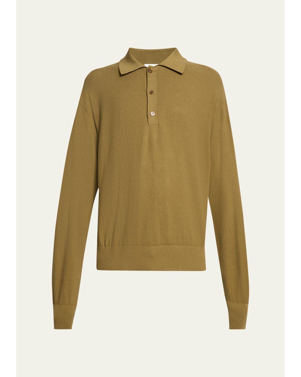 Men'S Cotton Knit Polo Sweater