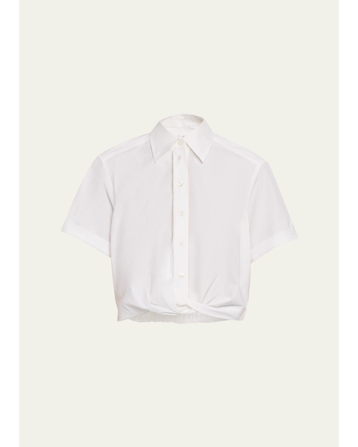Lily Cropped Twist-Front Poplin Shirt