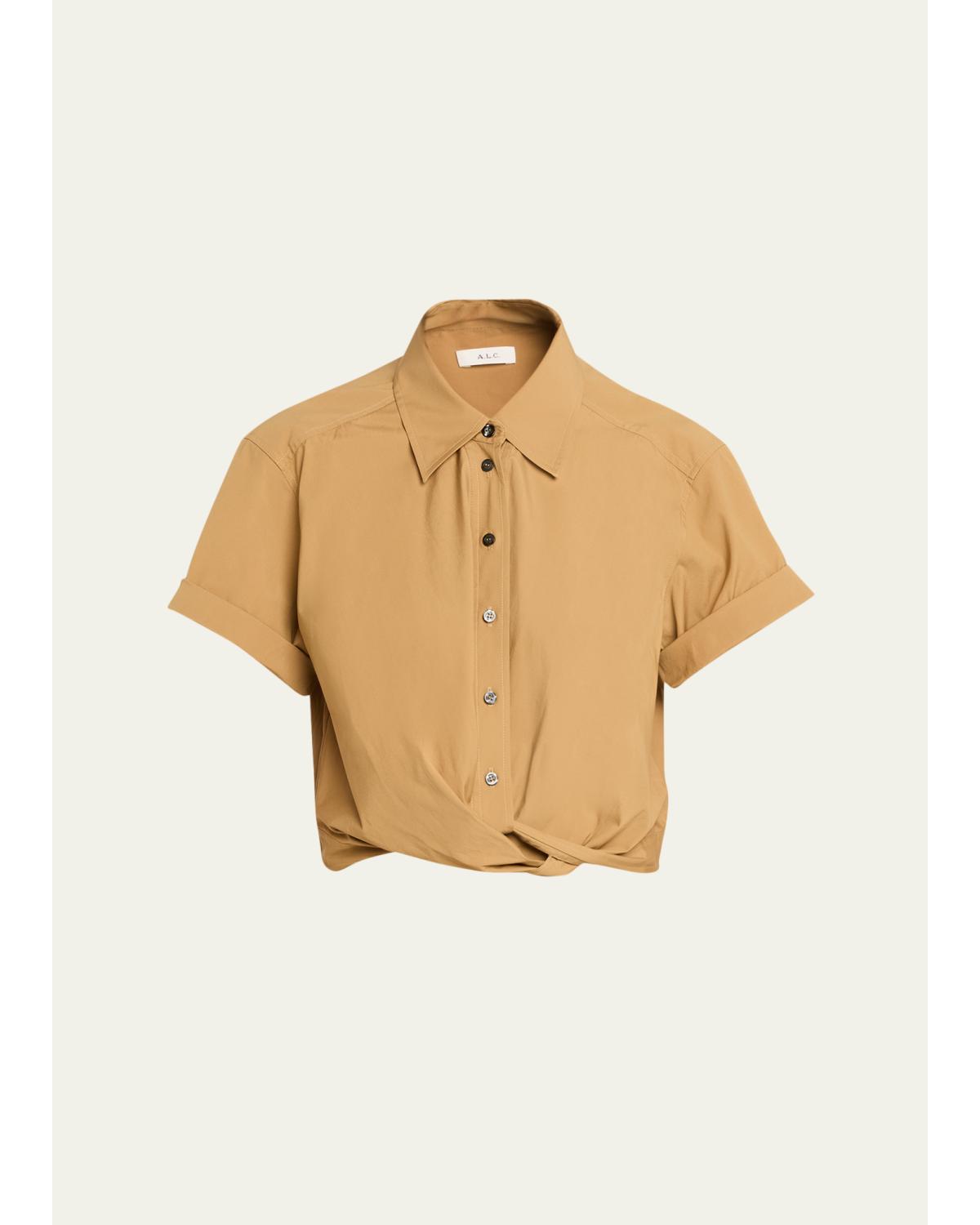 Lily Cropped Twist-Front Poplin Shirt