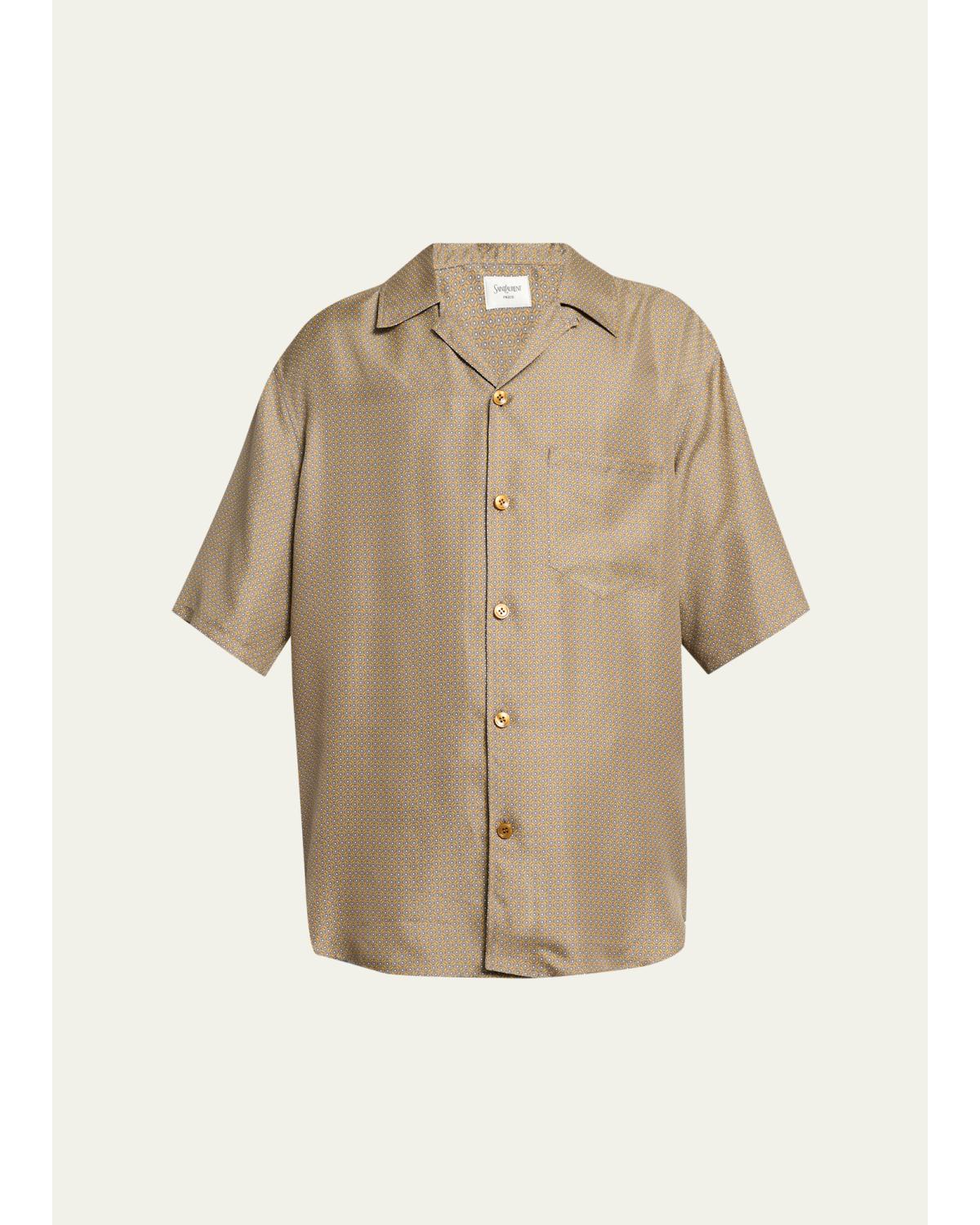 Men'S Silk Micro-Geometric Short-Sleeve Shirt