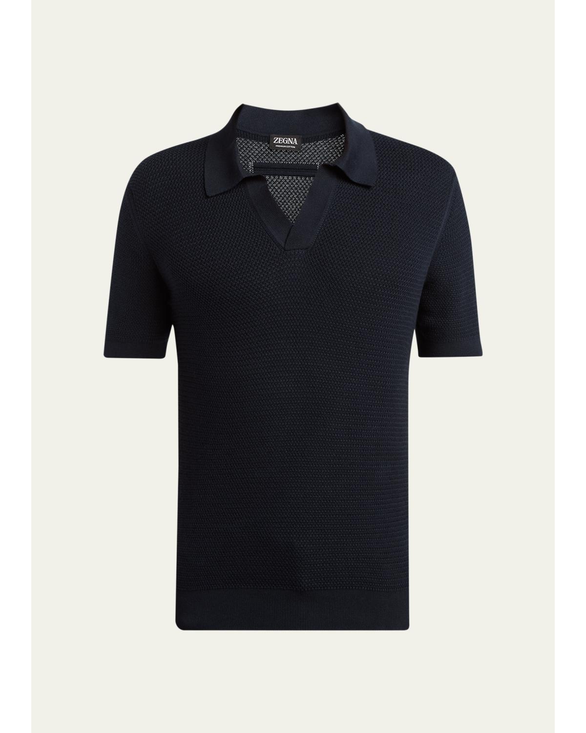 Men'S Premium Cotton Knit Johnny Collar Polo Shirt