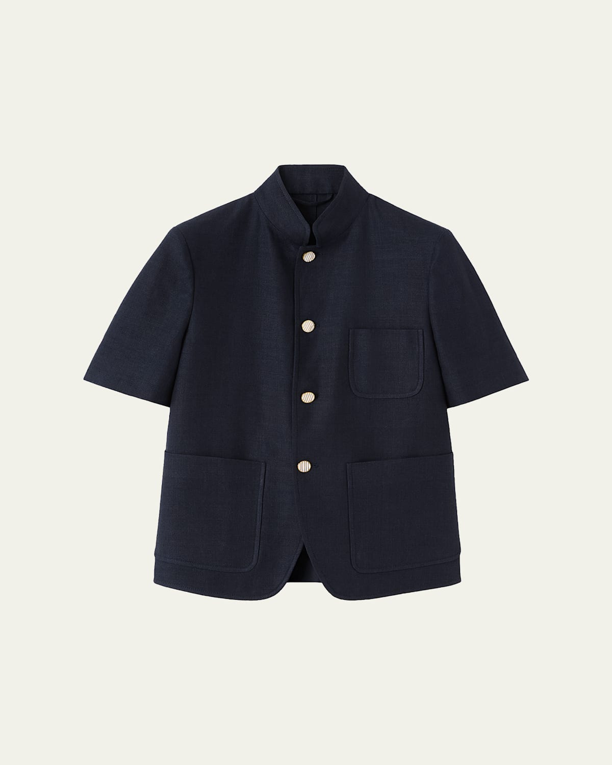 Loro Piana Linen-wool Short-sleeve Mini Jacket In Black