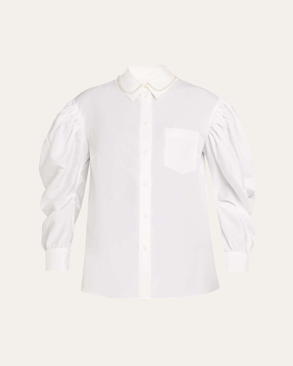 Simone Rocha Pearly-collar Draped-sleeve Cotton Button-down Shirt In White