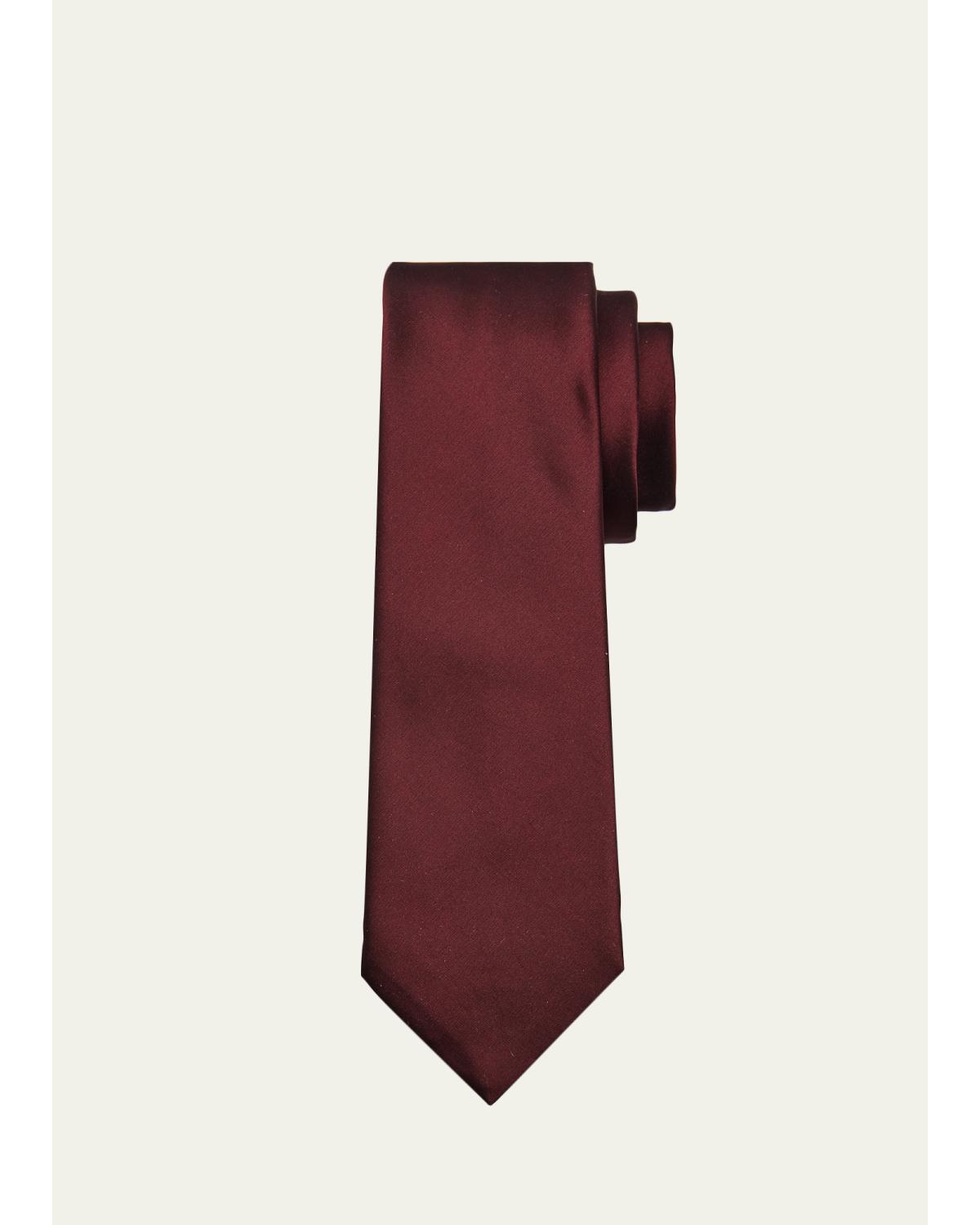 Saint Laurent Men's Solid Silk Satin Tie In Burgundy