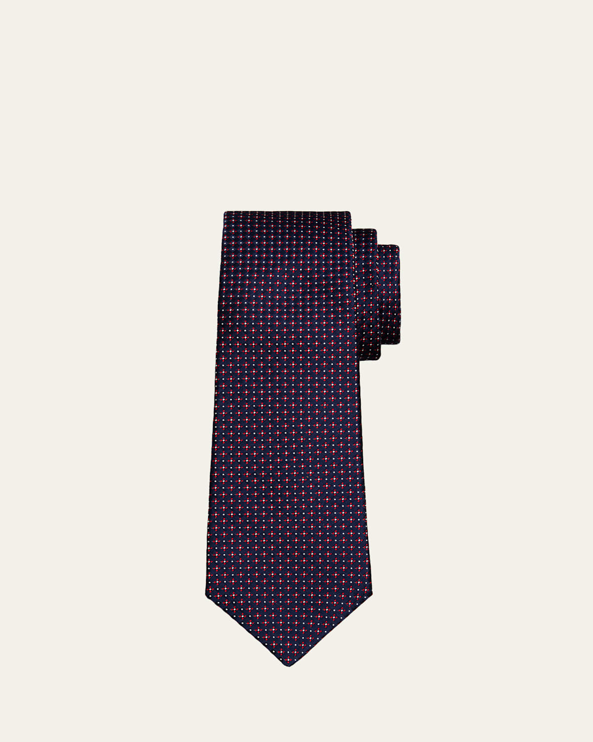 Kiton Men's Micro-Geometric Silk 7-Fold Tie