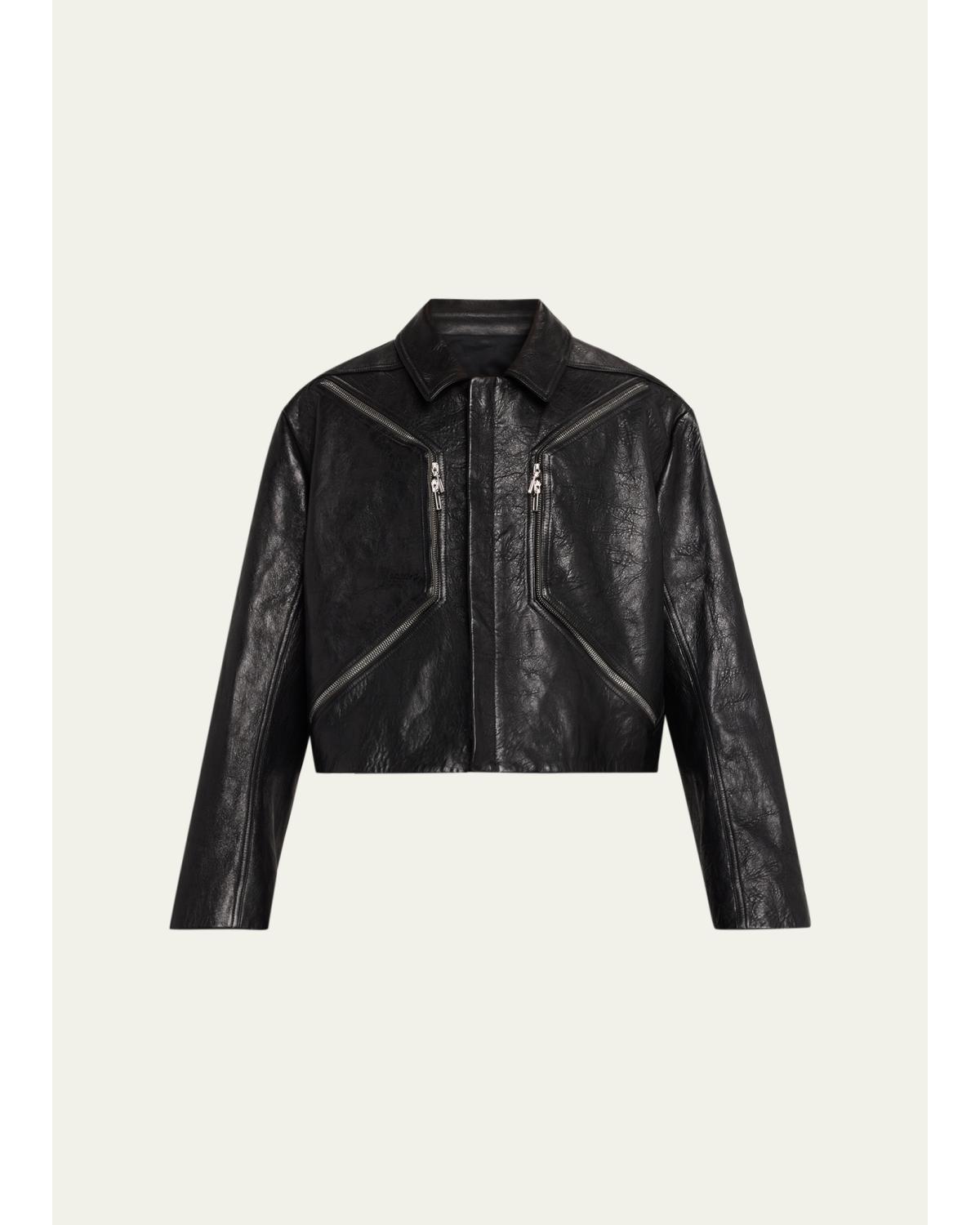 Men'S Textured-Leather Biker Jacket
