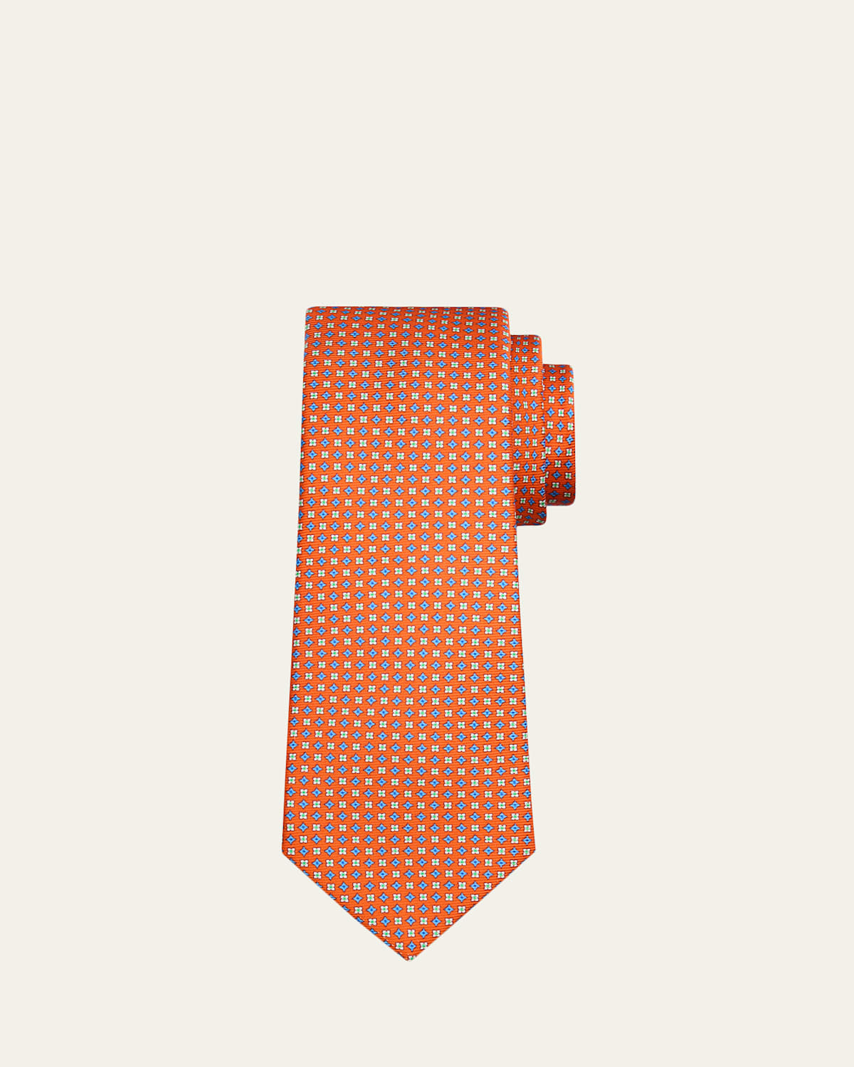 Kiton Men's Micro-Geometric Silk 7-Fold Tie