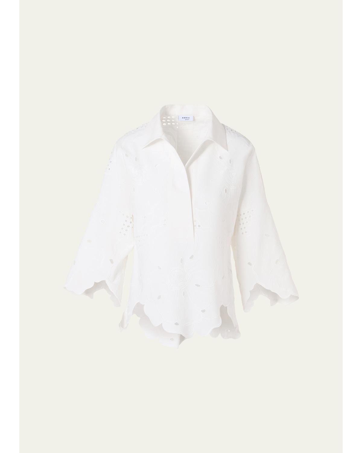 Cotton Poplin Scalloped Blouse