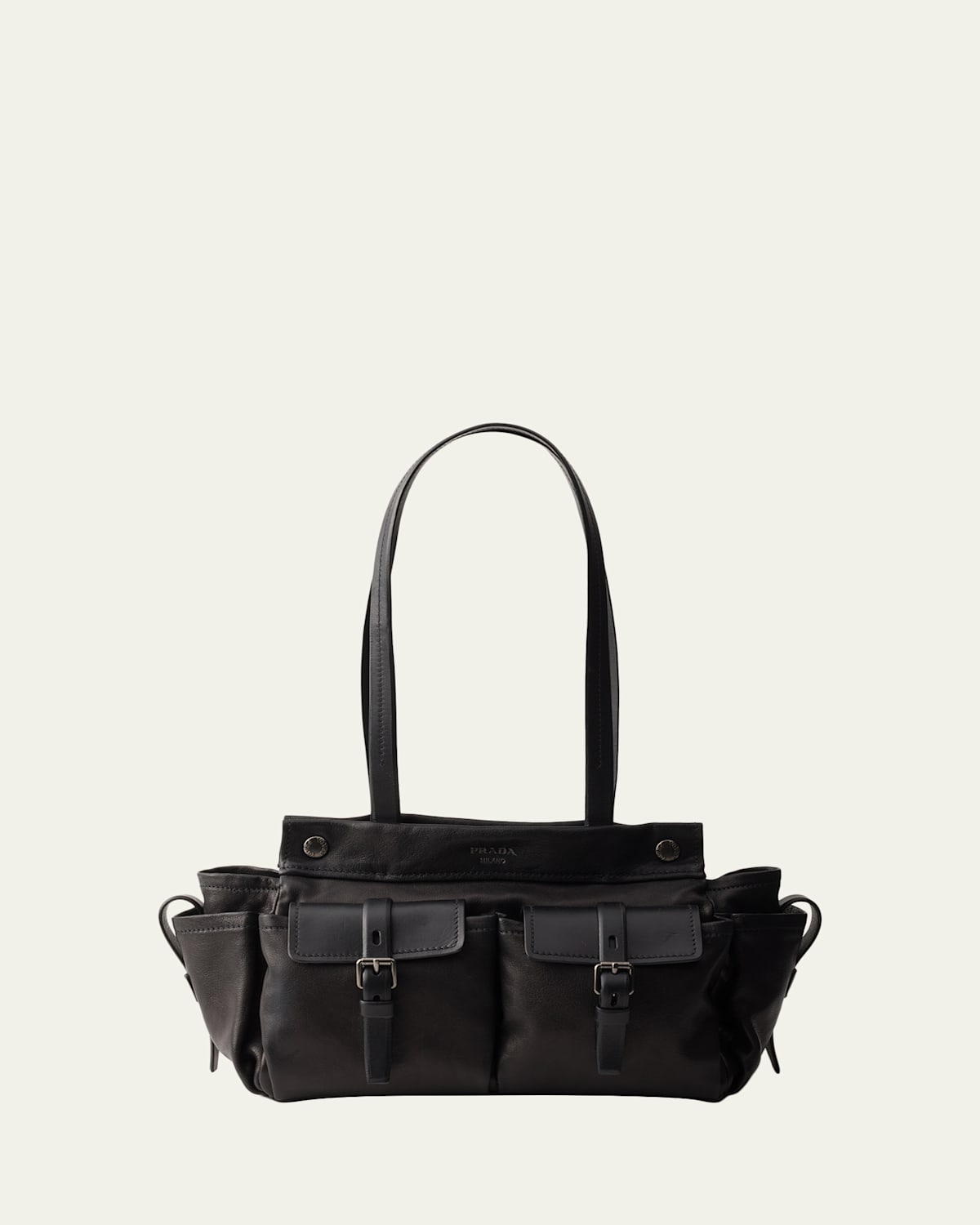 Prada Route Leather Tote Bag In Black