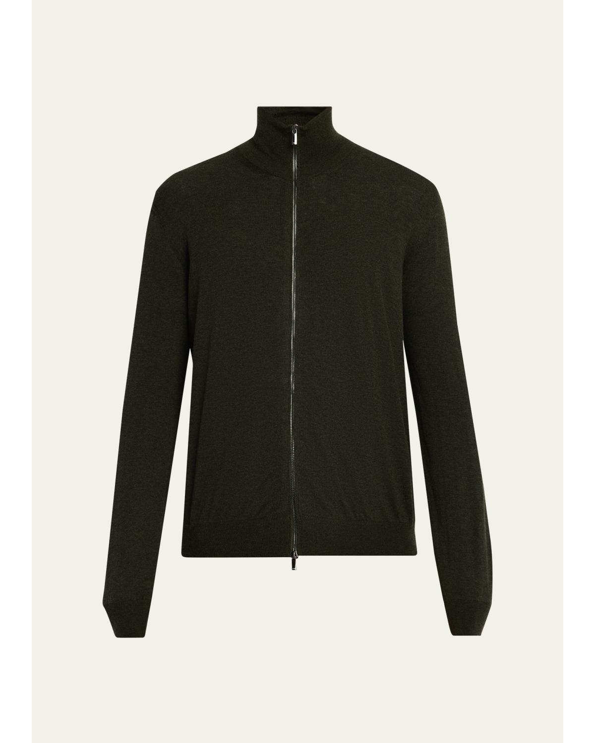 Men'S Noel Wool And Cotton Full-Zip Sweater