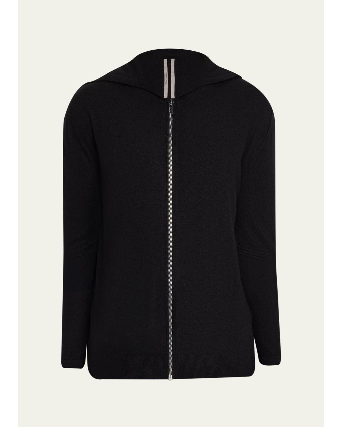Men'S Black Boiled Cashmere Zip-Front Hoodie