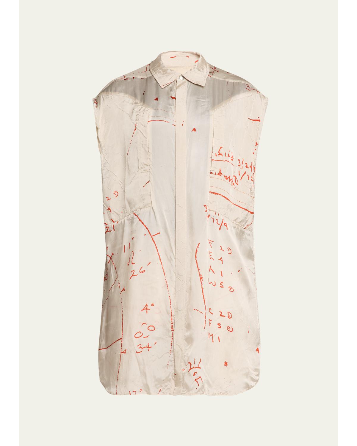 Gareth Pugh Men's Sketch Artwork Viscose Sleeveless Button-down Shirt In Multi