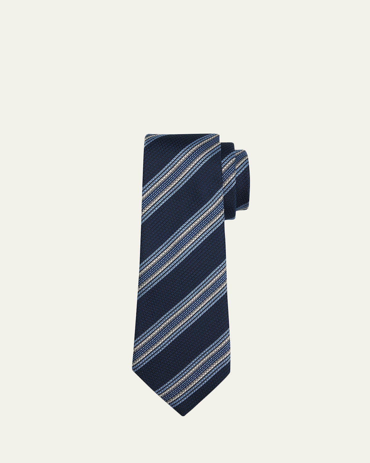 ZEGNA Men's Navy Blue Striped Silk Jacquard Tie