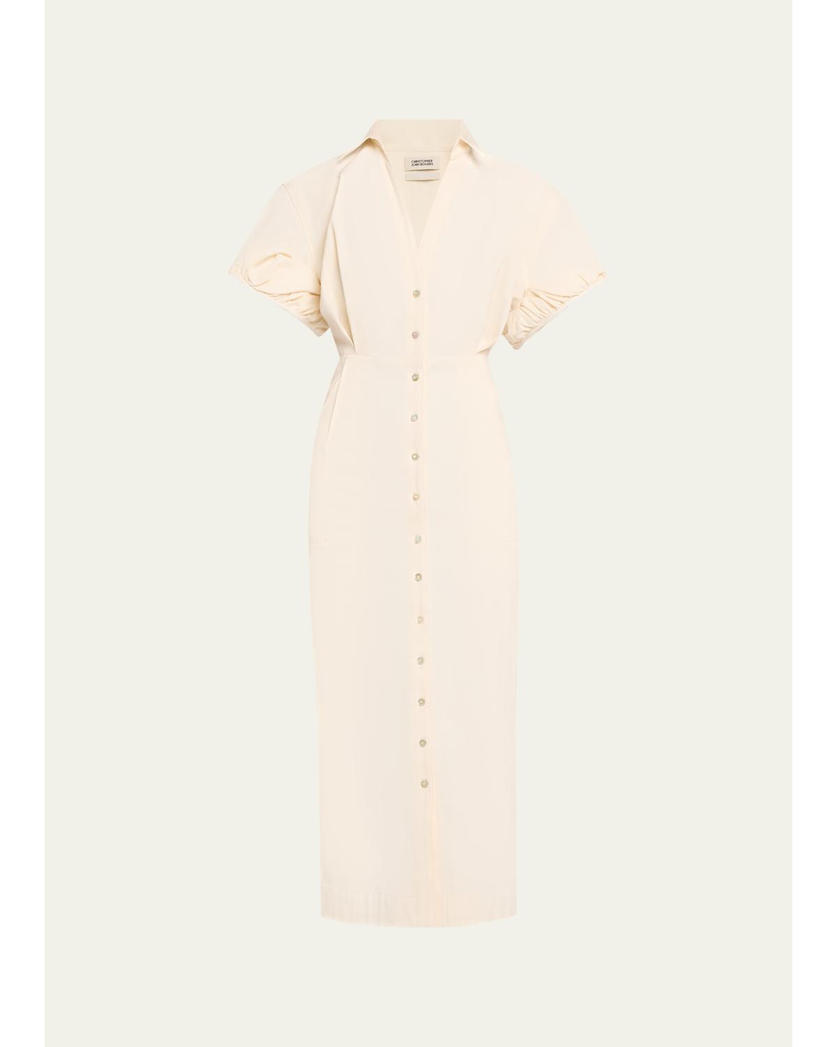 Rolled Short-Sleeve Midi Shirtdress