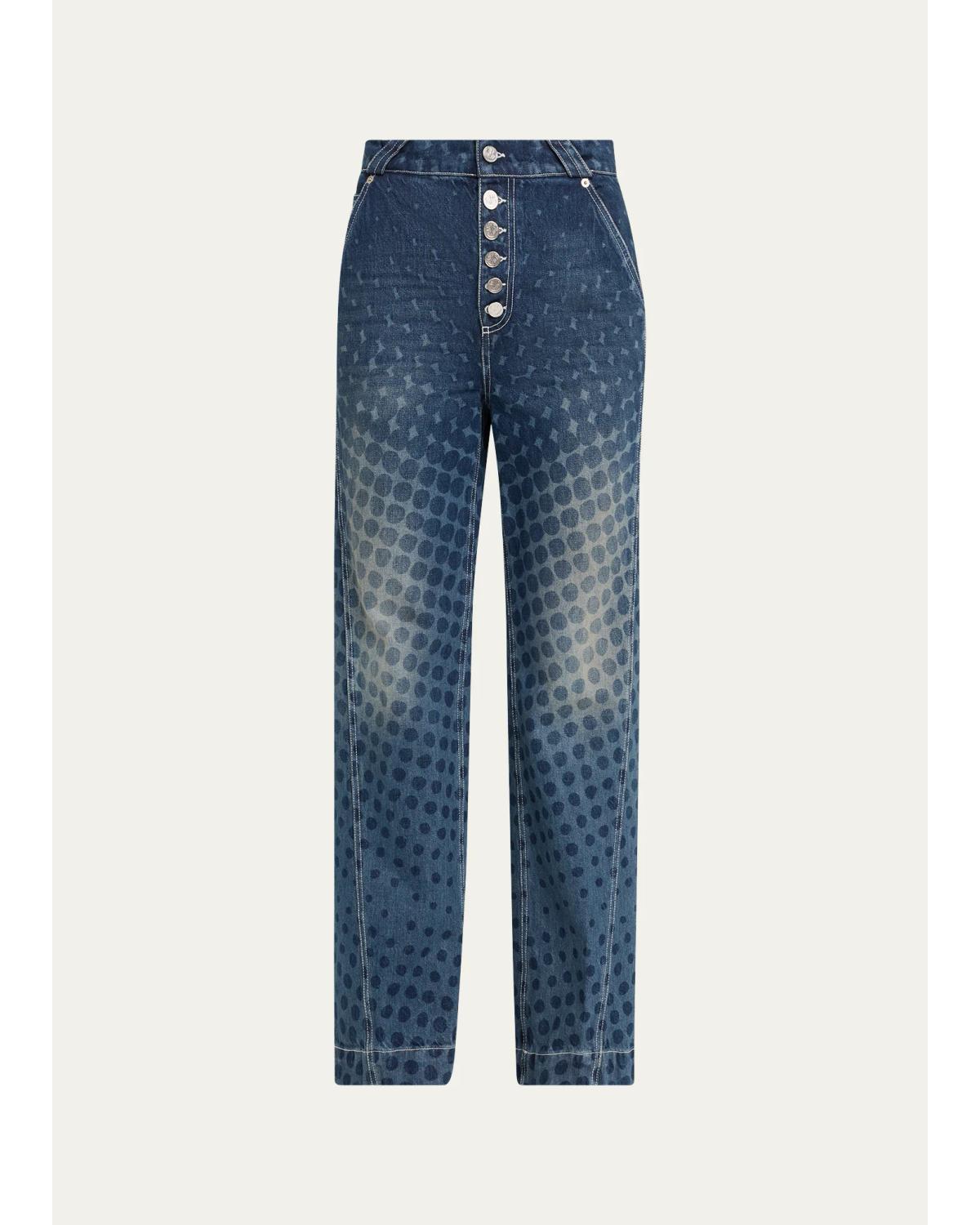 Halftone Wiggle Dot Button-Front Wide- Leg