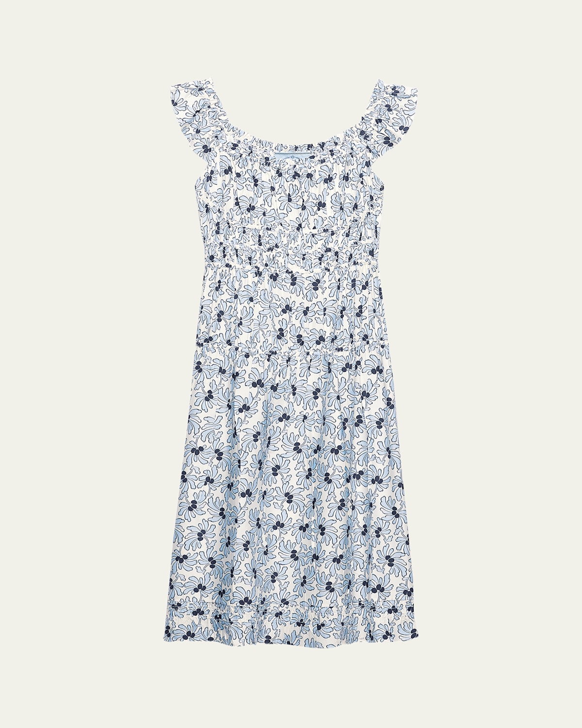 Prada Floral-print Pongé Sleeveless Midi Dress In Blue