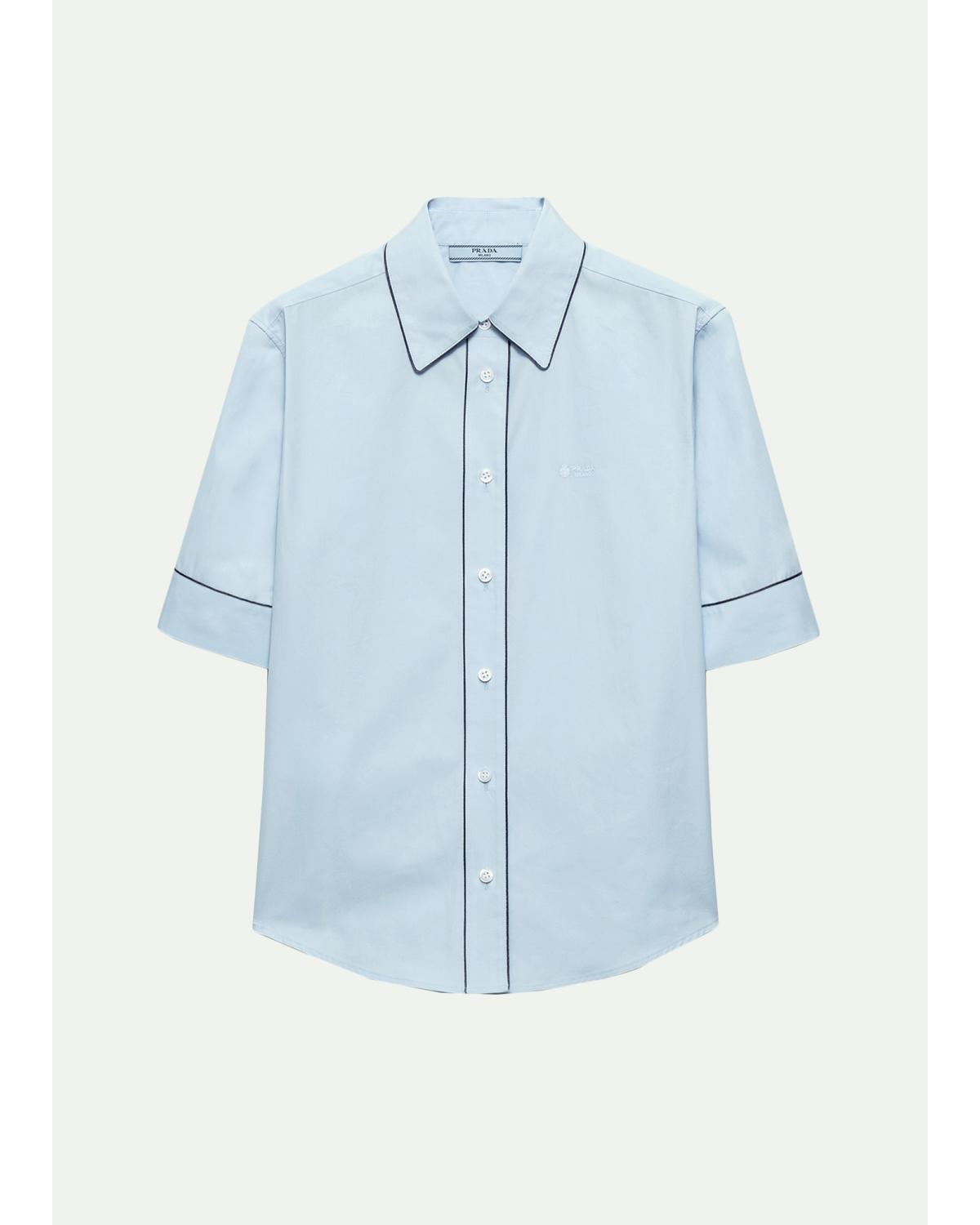 Short-Sleeve Cotton Button-Down Top