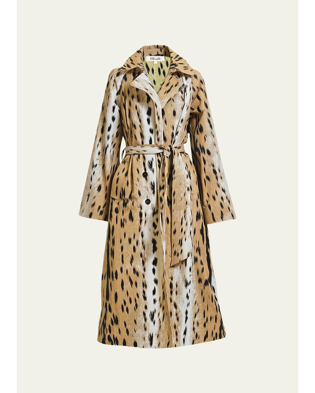 Kamirah Belted Animal-Print Trench Coat