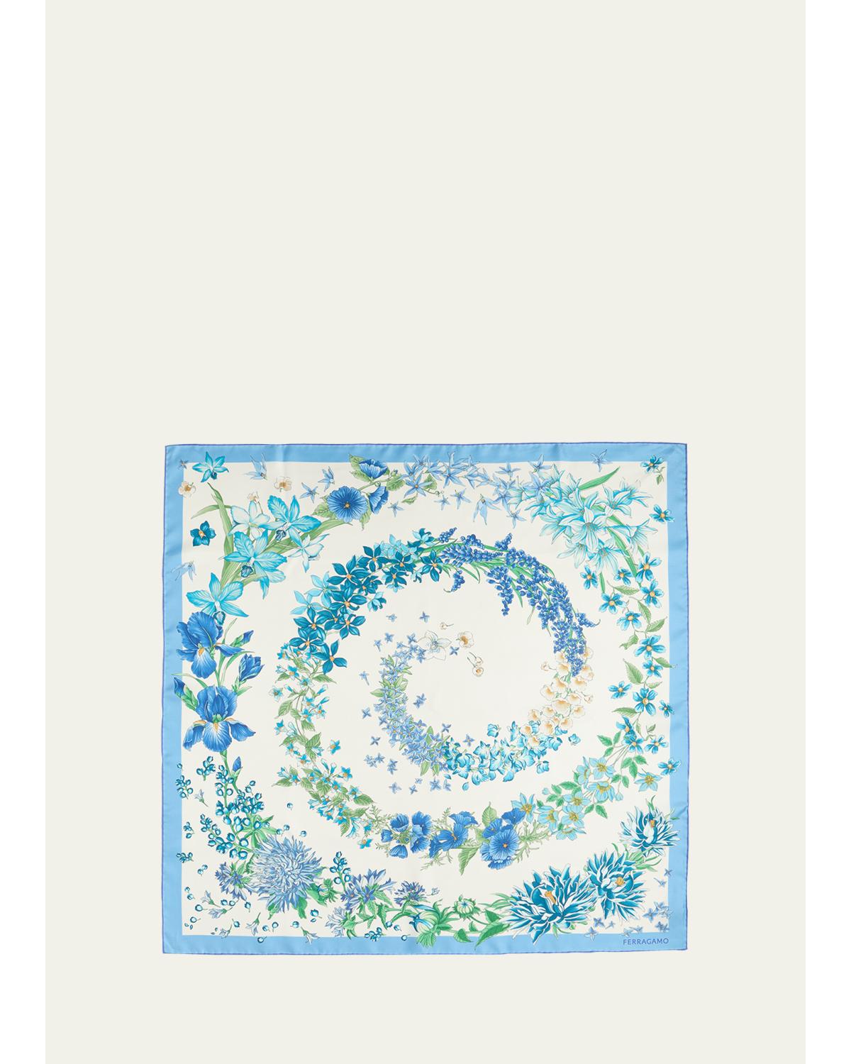 Ferragamo Spring-print Silk Scarf In Azzurro