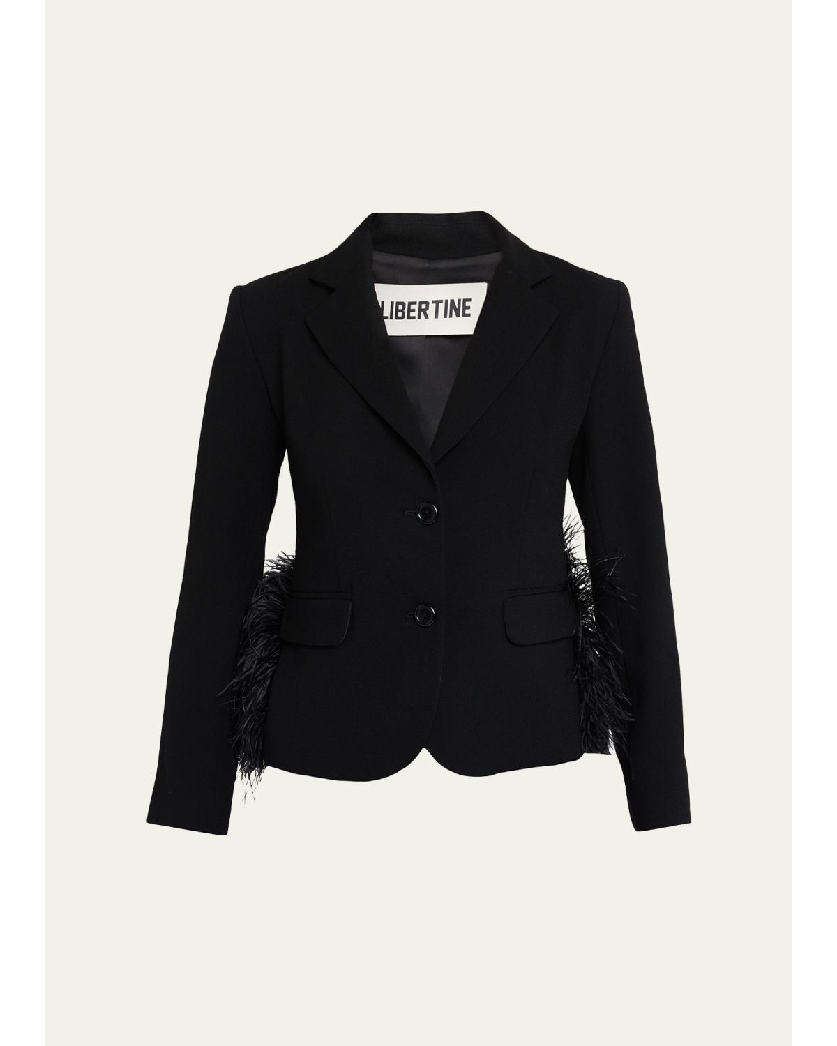 Feathered Single-Breasted Jacket