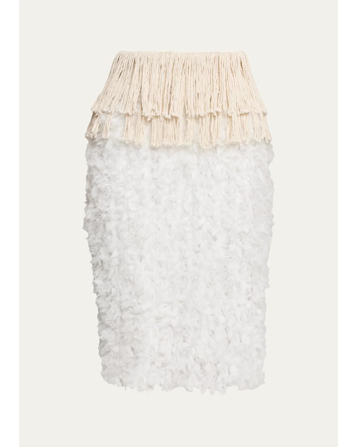 Diotima Bambola Fringed Chiffon Pencil Skirt In White