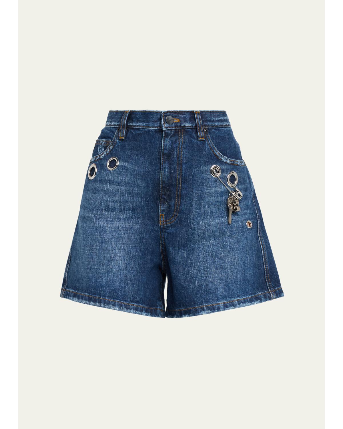 Grommet Denim Shorts