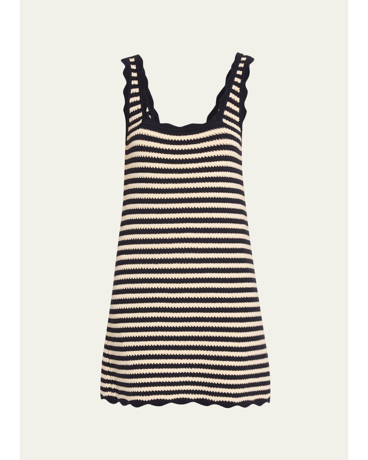 Domeka Stripe Crochet-Knit Mini Dress